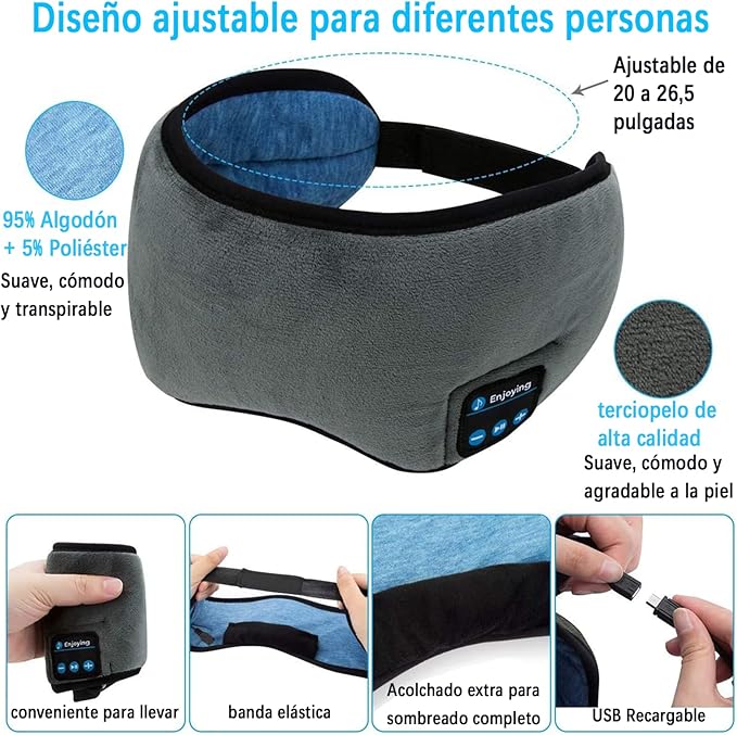 Antifaz para dormir bluetooth audifonos recargable - Image 4